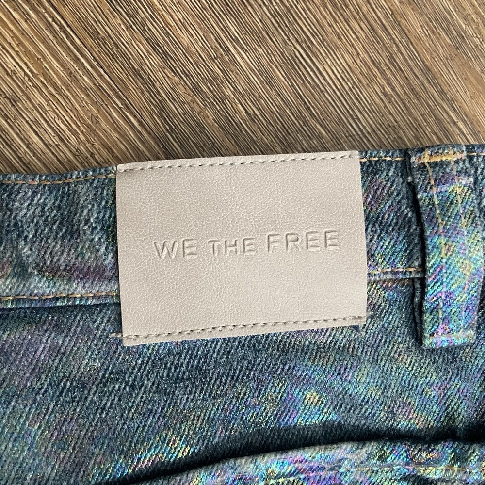 Free People We The Free Tinsley Baggy Iridescent Lace High Rise Jeans 25 - Picture 10 of 12